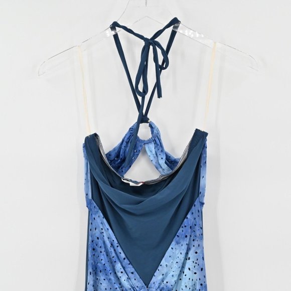 Vintage Y2K COME COMO Womens Blue Halter Strap Dress Metallic Asymmetric Size M - Picture 6 of 9